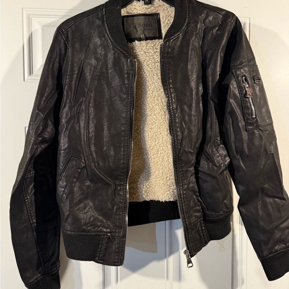 Ci Sono Black Leather Jacket with Cream Lining
